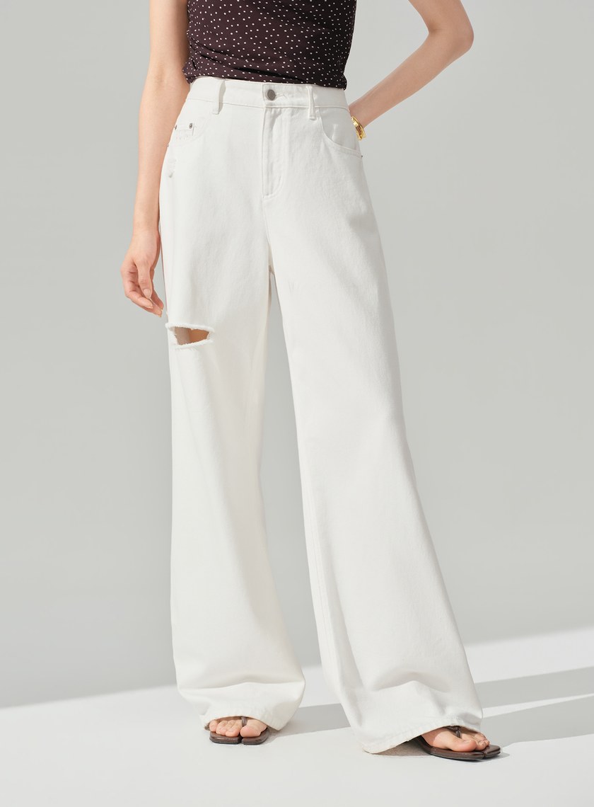 DISNEY｜低腰側割破牛仔寬褲