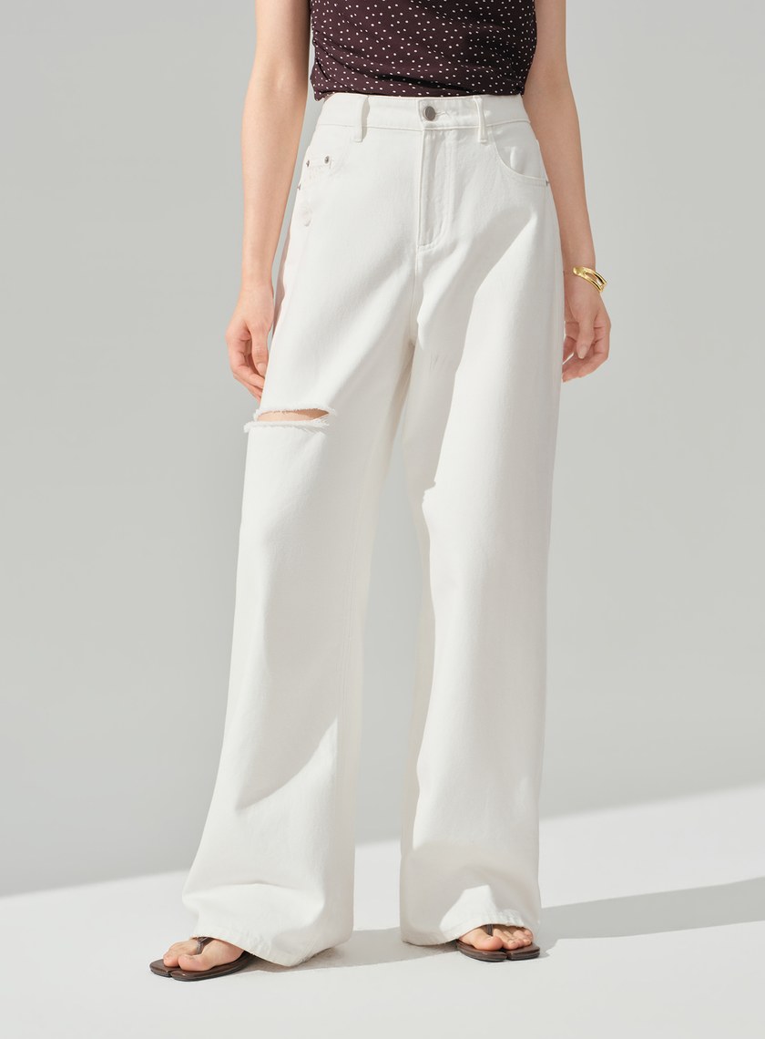 DISNEY｜低腰側割破牛仔寬褲