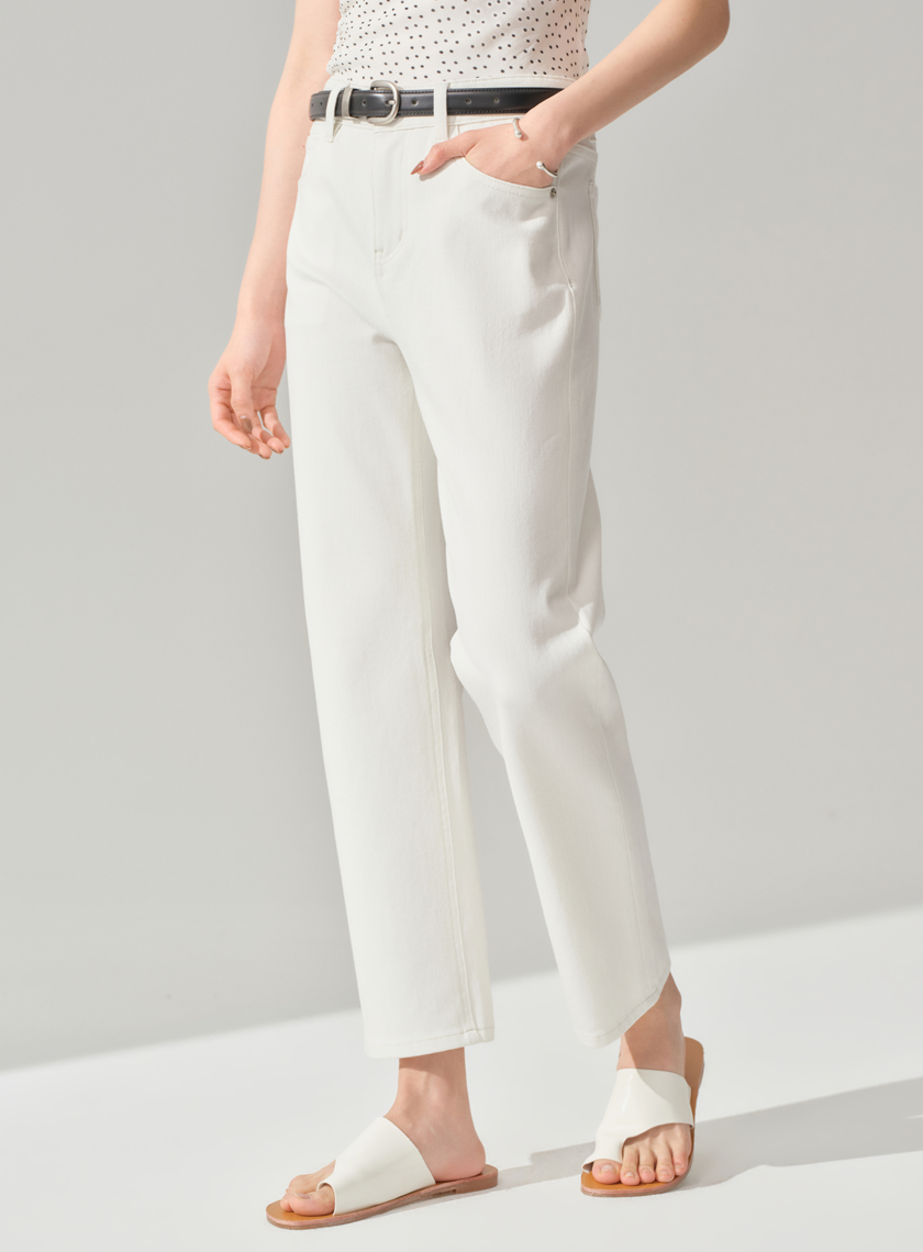 中高腰九分直筒牛仔褲