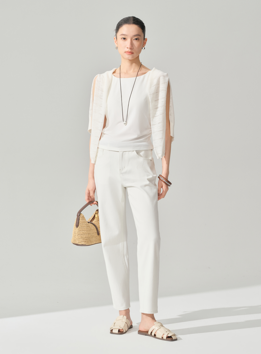 中高腰九分直筒牛仔褲