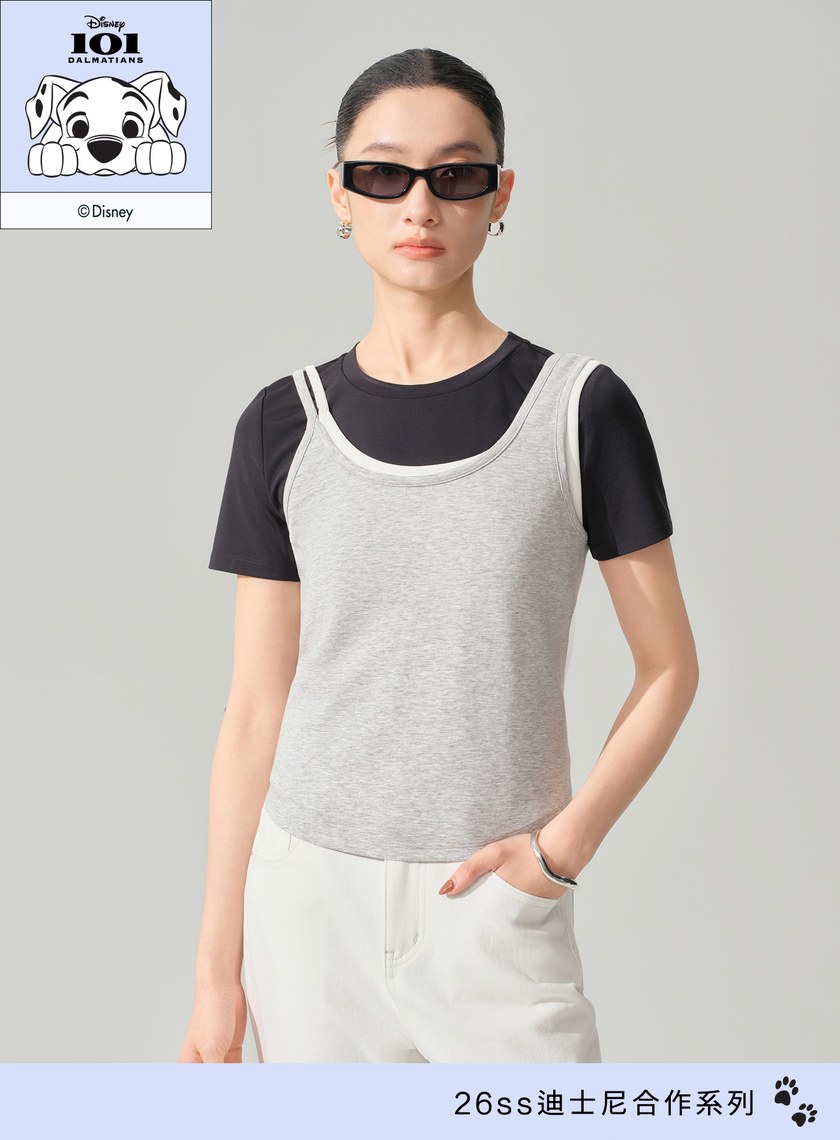 DISNEY｜不對稱肩帶修身背心