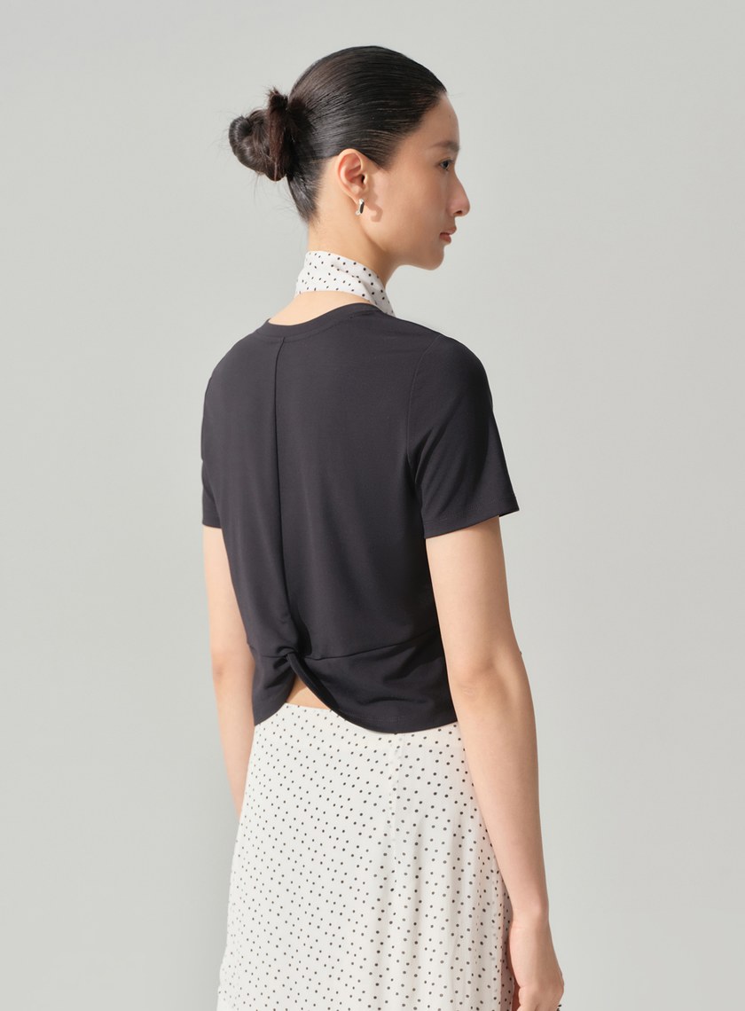 後背扭結涼感短袖上衣