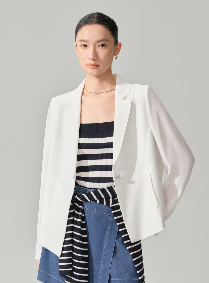 高級感醋酸不對稱西裝外套