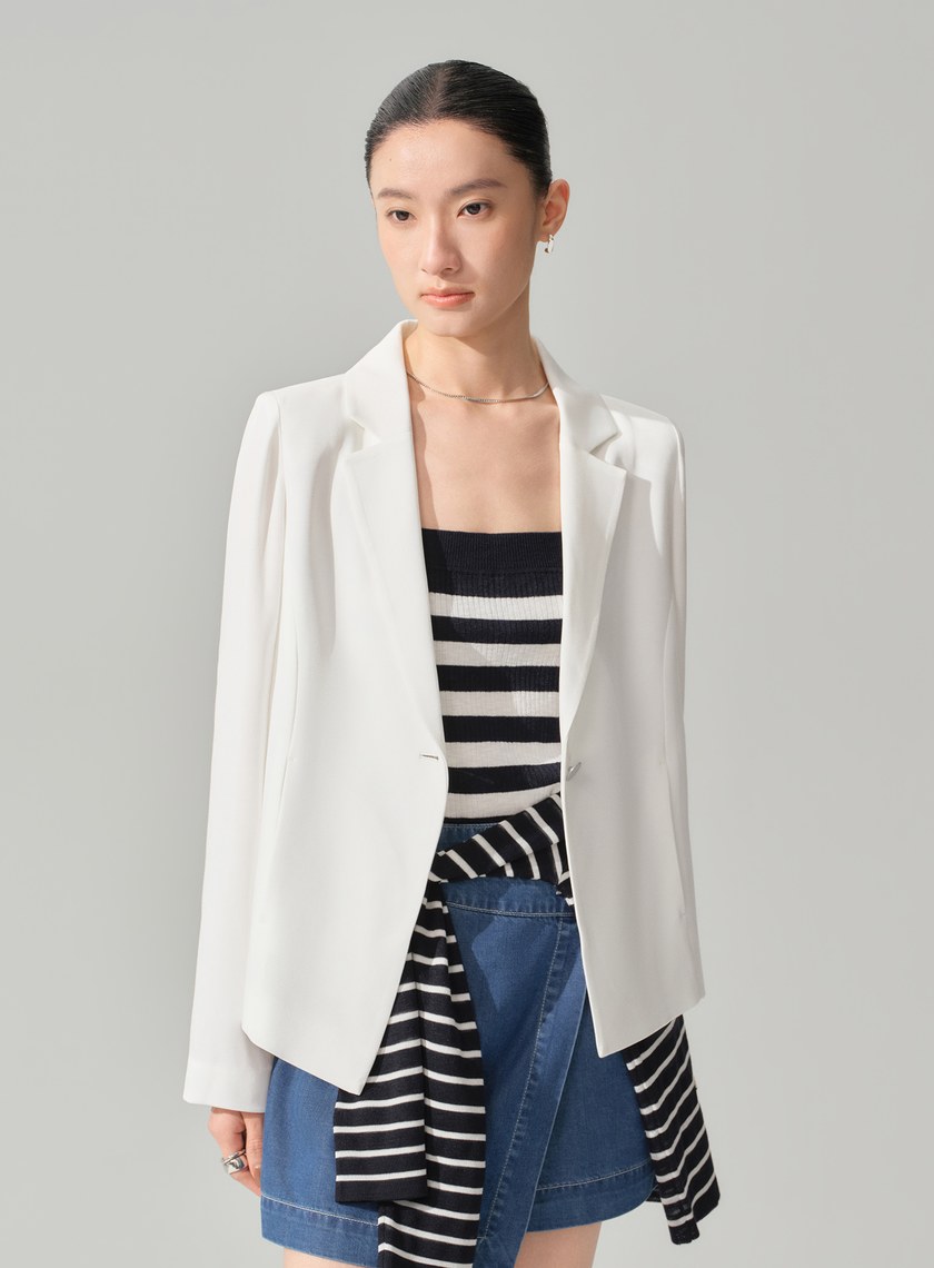 高級感醋酸不對稱西裝外套