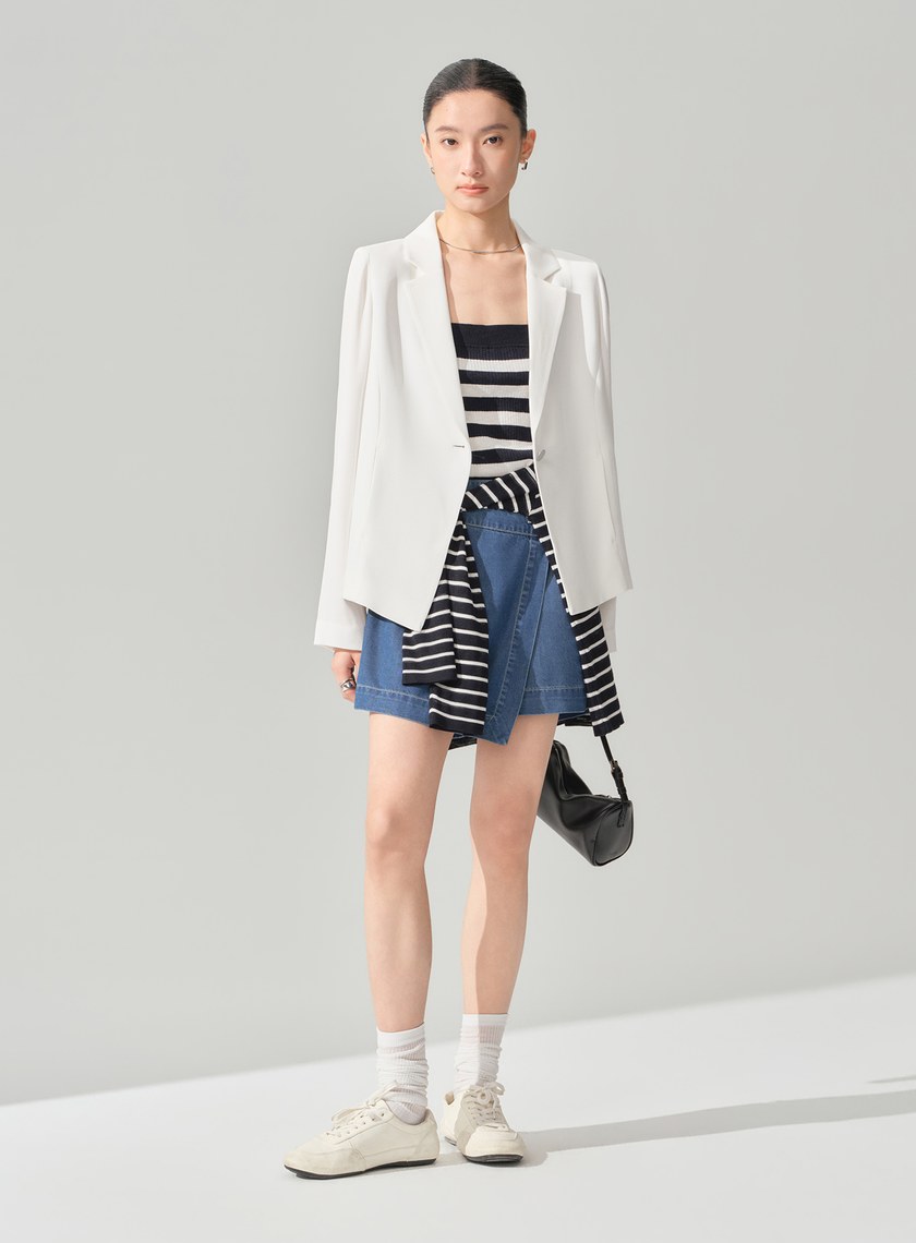 高級感醋酸不對稱西裝外套