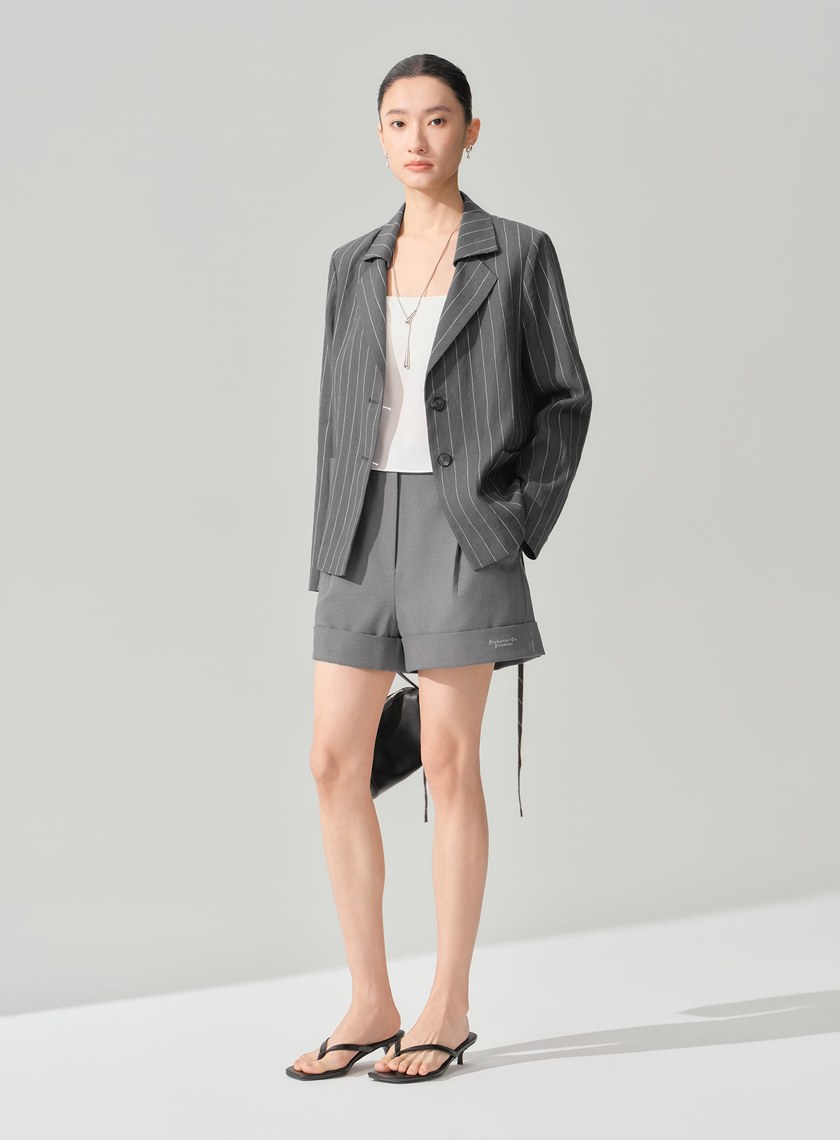 亞麻雙扣腰帶西裝外套