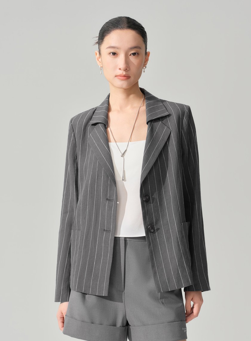 亞麻雙扣腰帶西裝外套