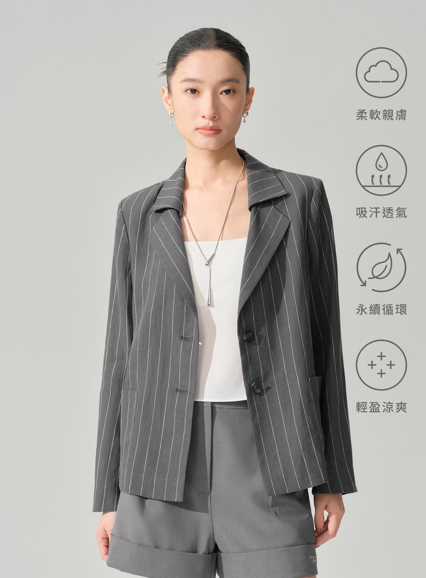 亞麻雙扣腰帶西裝外套