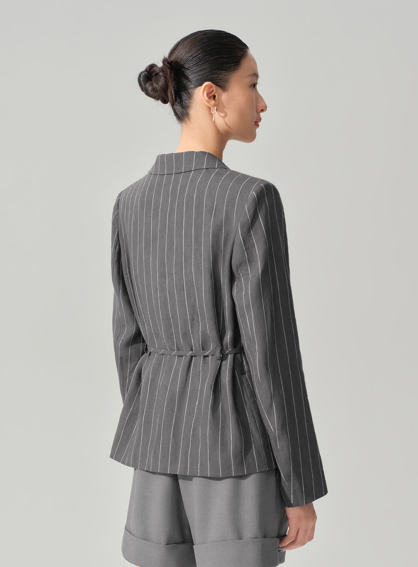 亞麻雙扣腰帶西裝外套