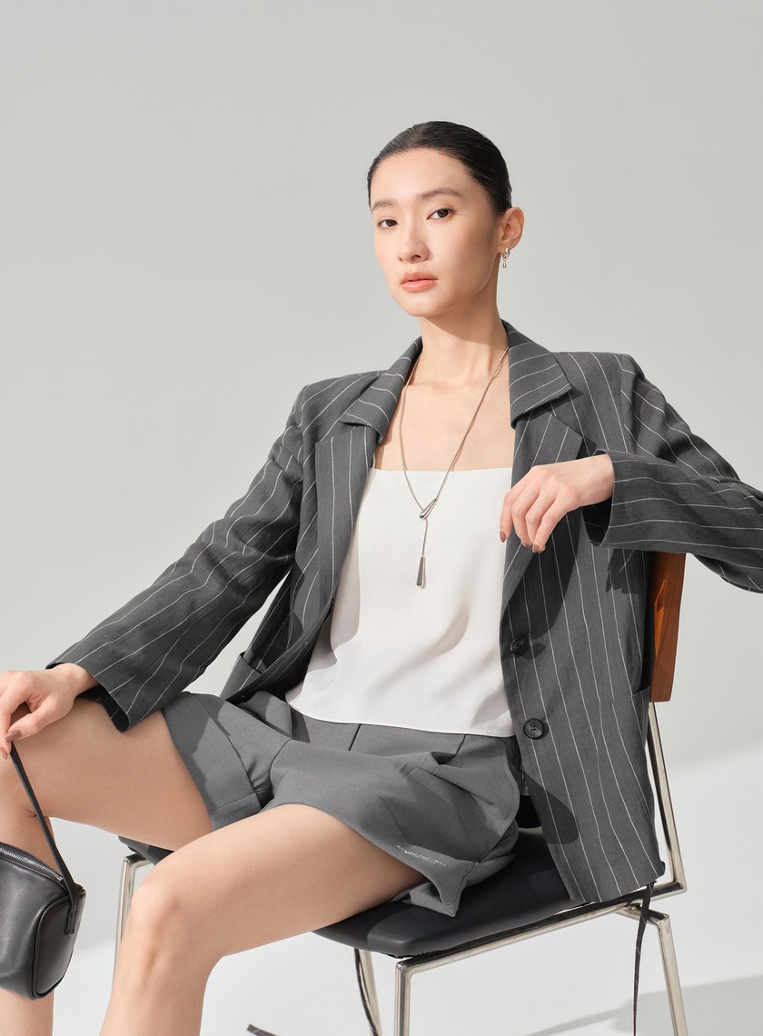 亞麻雙扣腰帶西裝外套