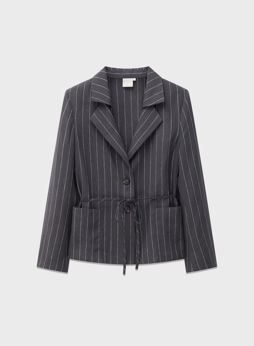 亞麻雙扣腰帶西裝外套