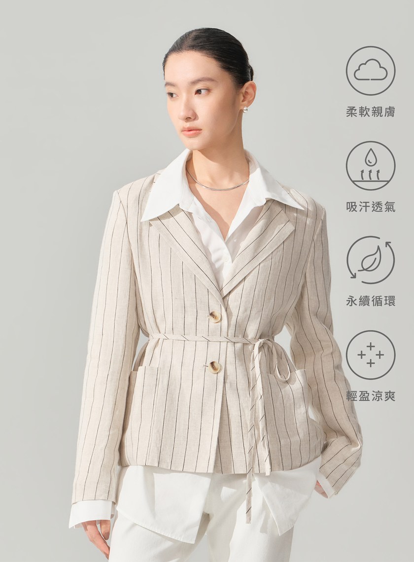 亞麻雙扣腰帶西裝外套