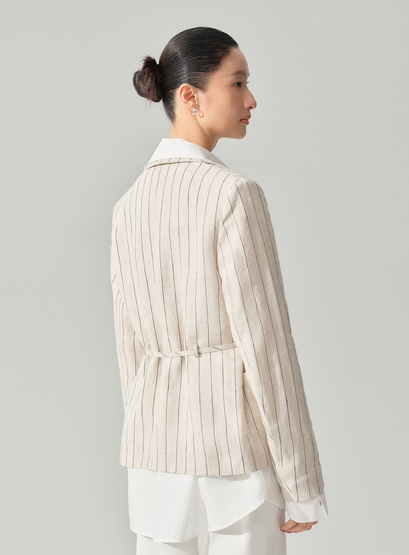 亞麻雙扣腰帶西裝外套