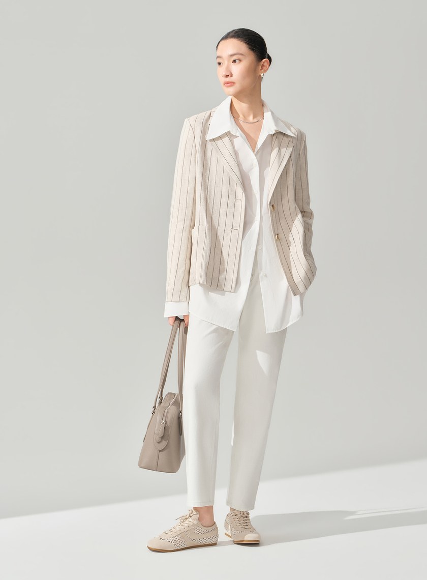 亞麻雙扣腰帶西裝外套