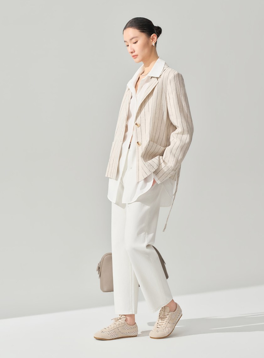 亞麻雙扣腰帶西裝外套