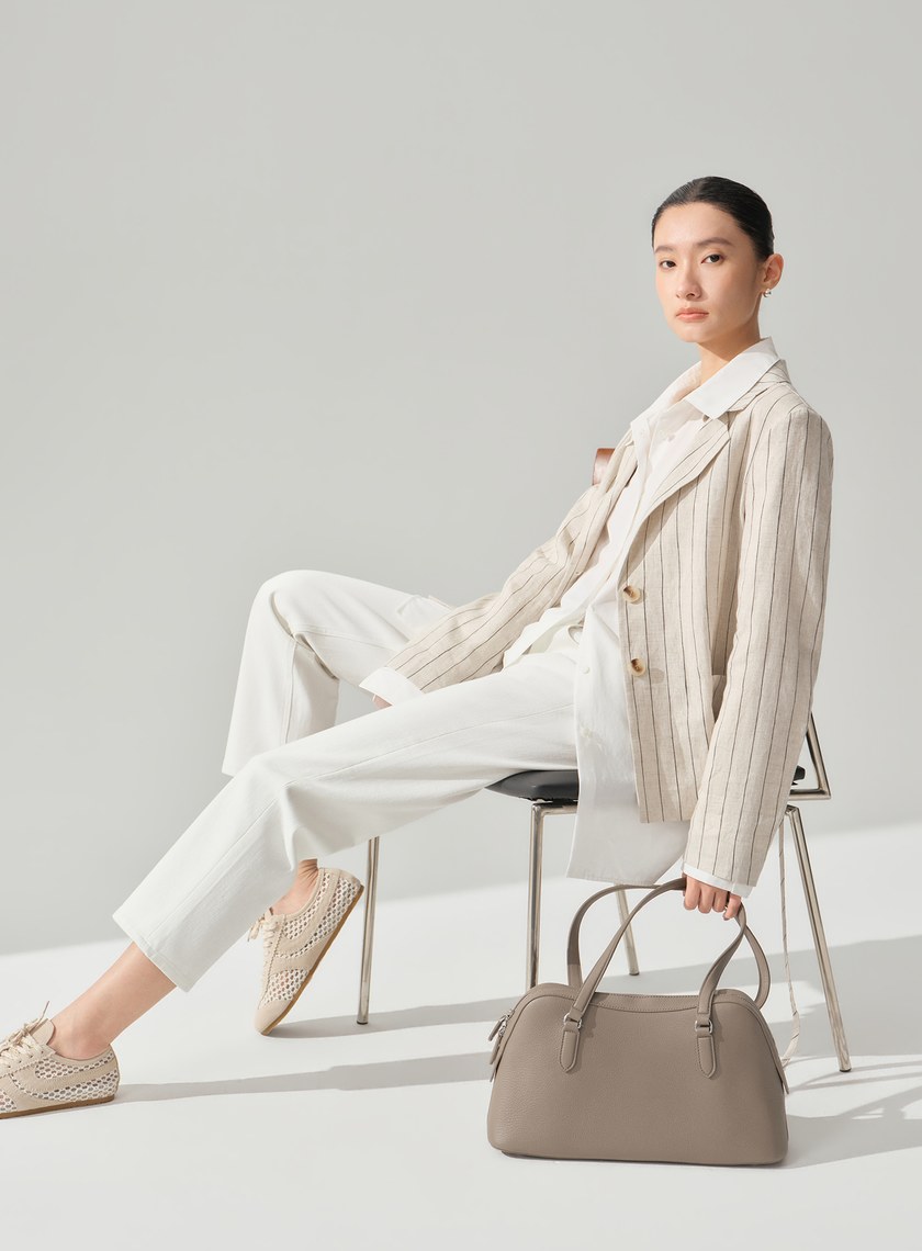 亞麻雙扣腰帶西裝外套