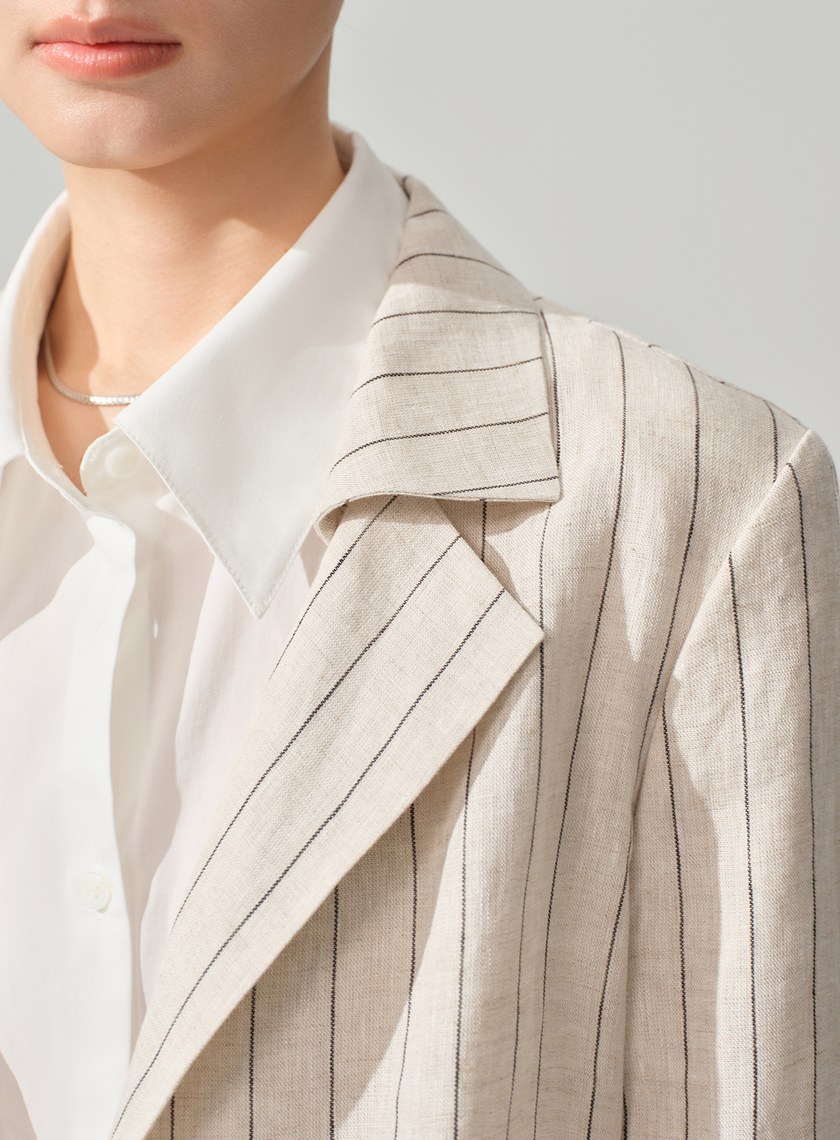 亞麻雙扣腰帶西裝外套