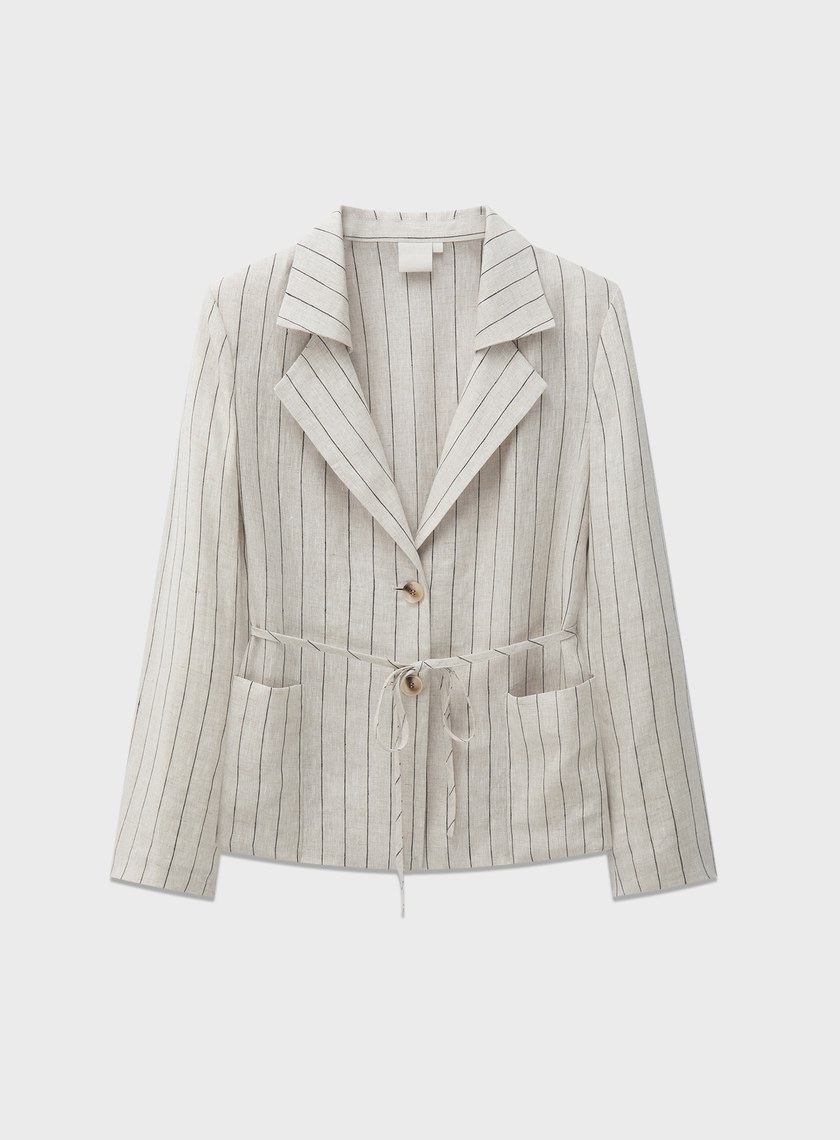 亞麻雙扣腰帶西裝外套