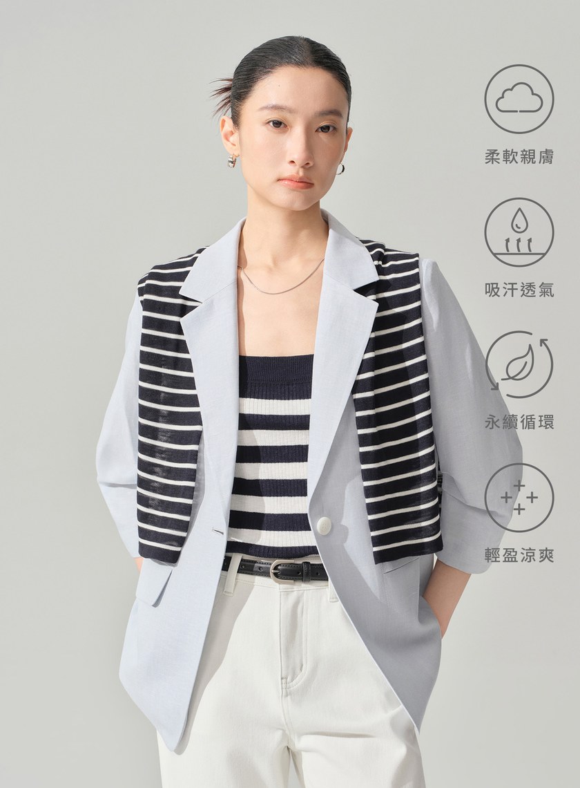 輕盈亞麻七分袖西裝外套