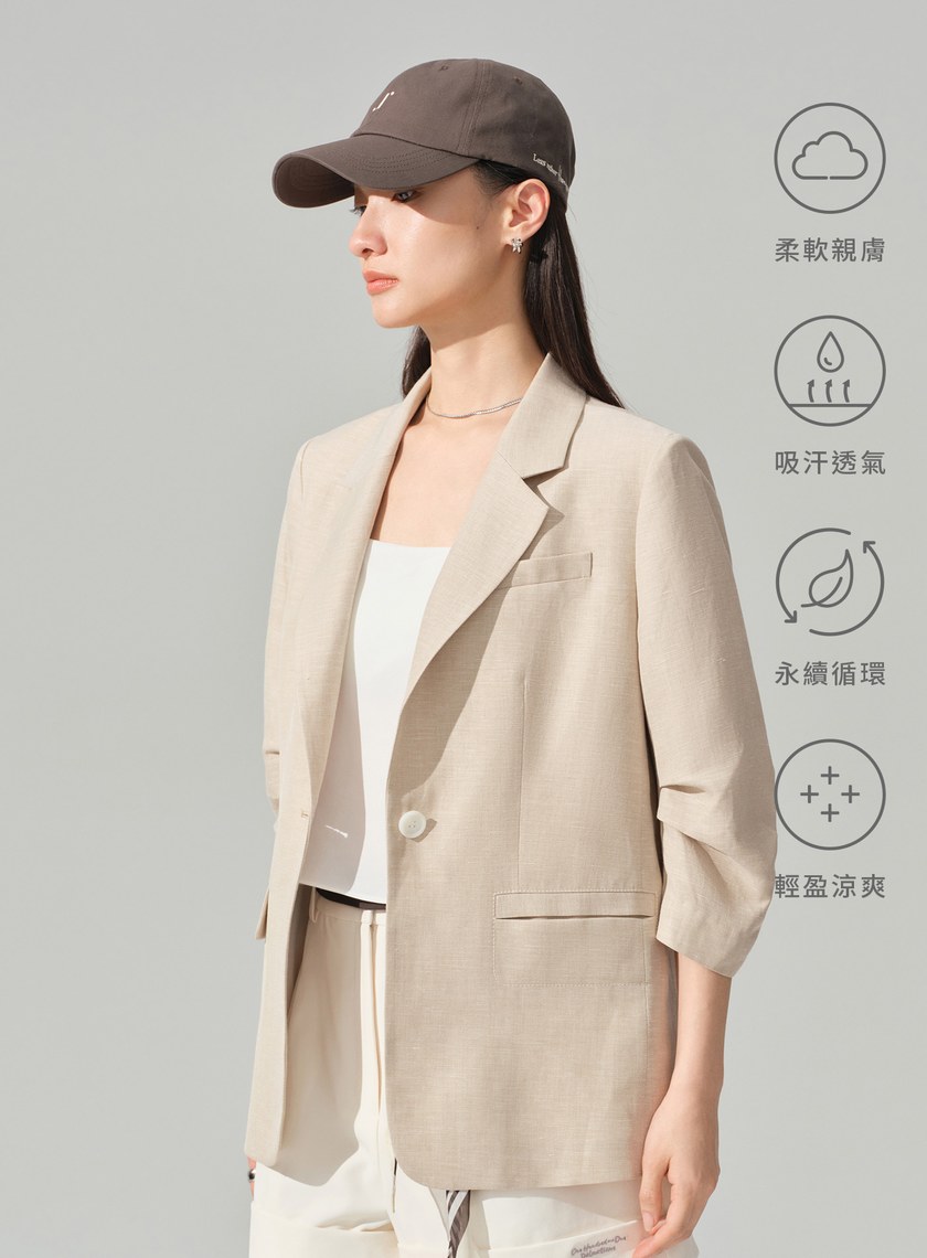 輕盈亞麻七分袖西裝外套
