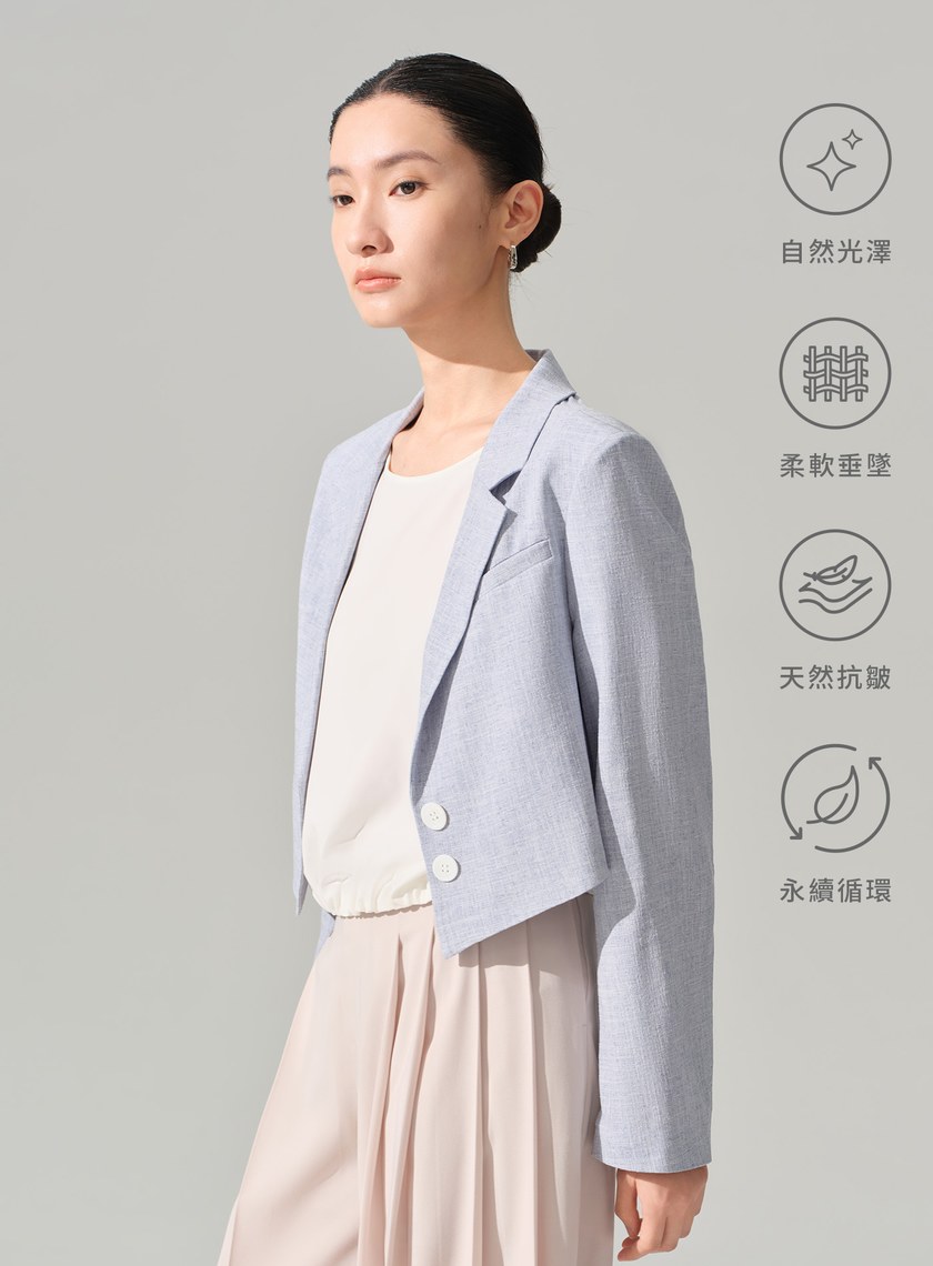 輕盈醋酸短版斜裁西裝外套