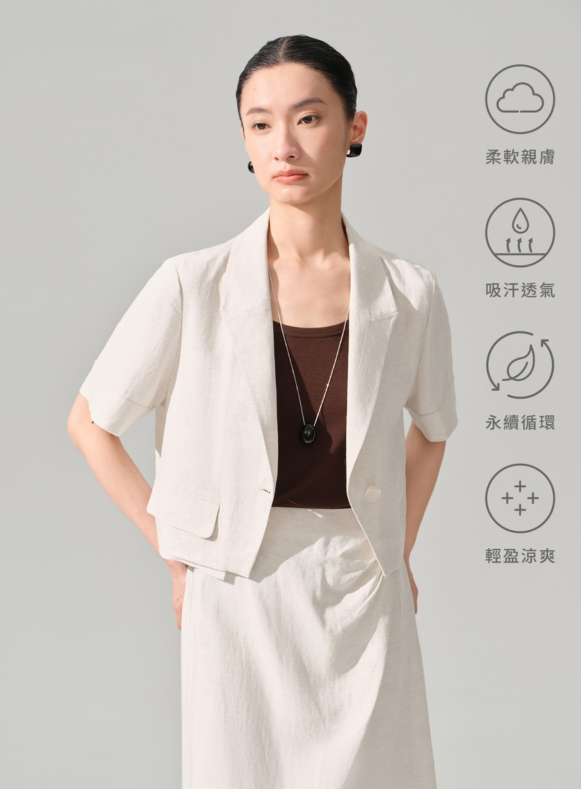 亞麻短袖不對稱西裝外套