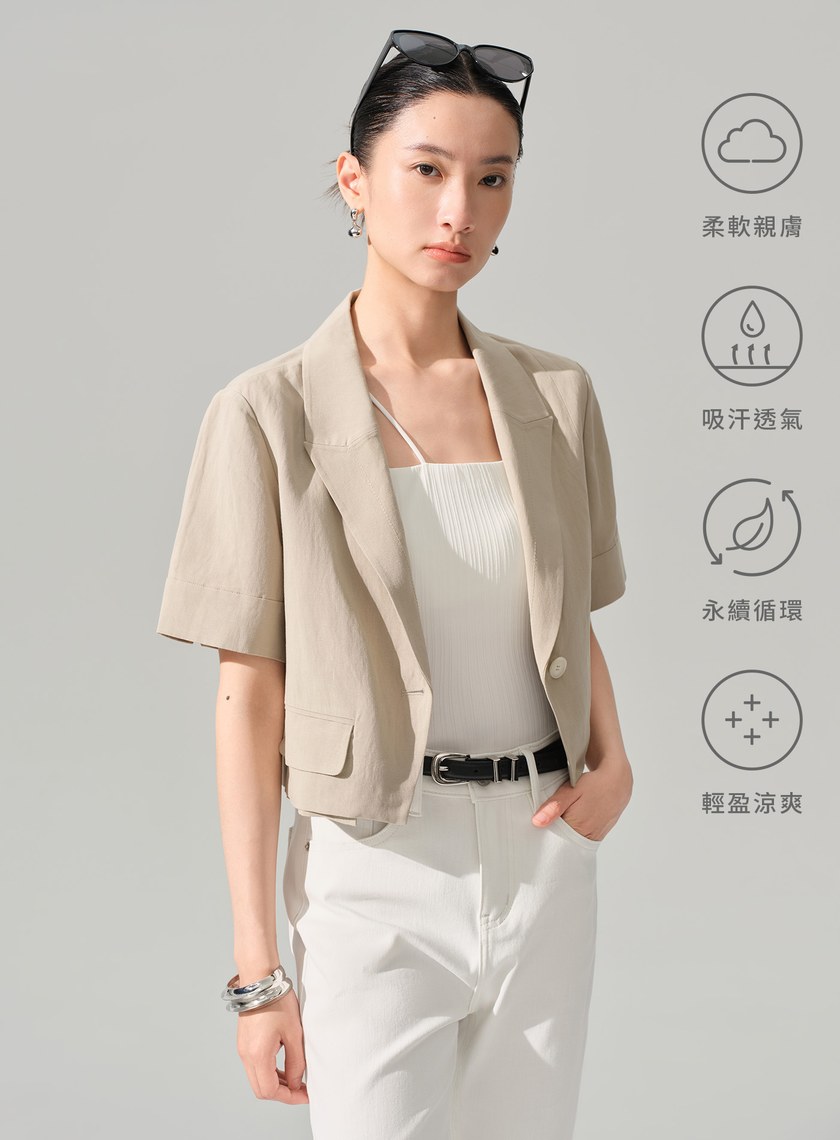 亞麻短袖不對稱西裝外套