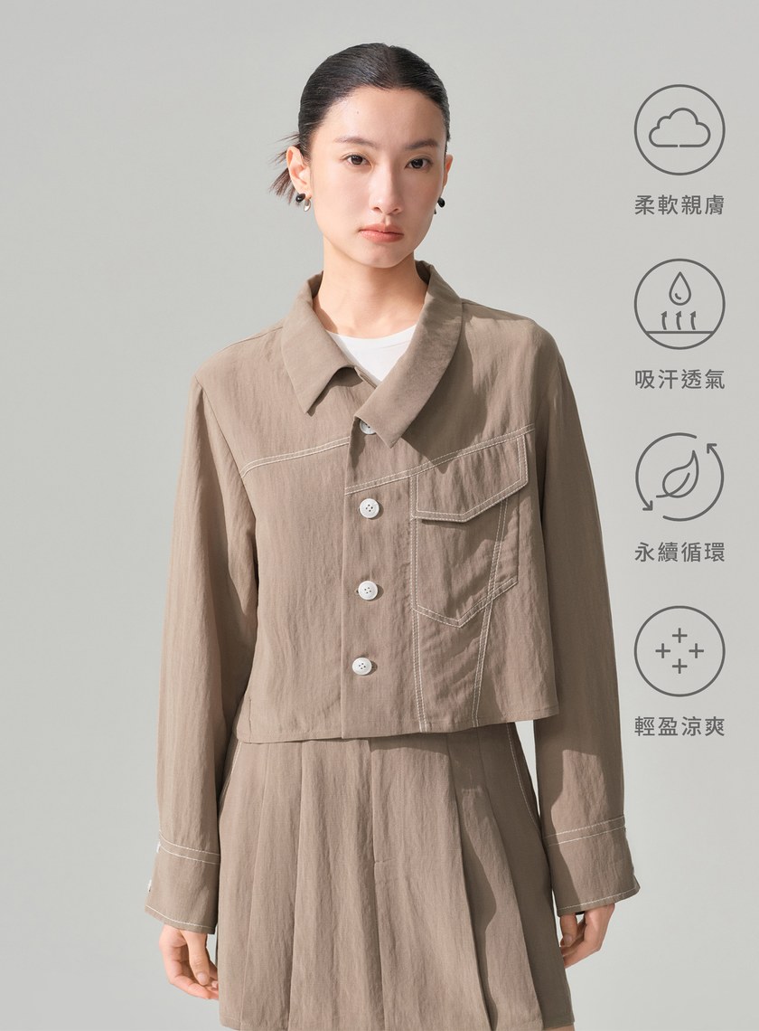 輕盈不對稱天絲短版夾克