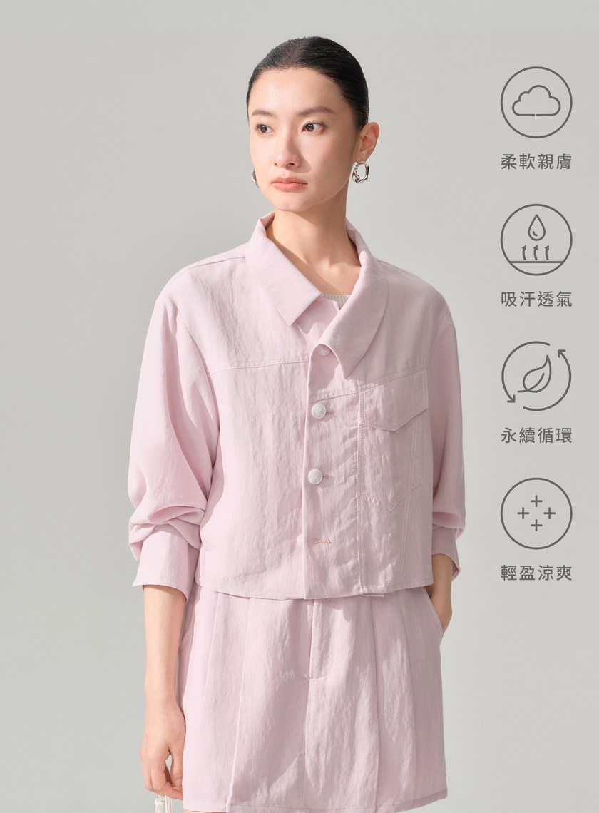 輕盈不對稱天絲短版夾克