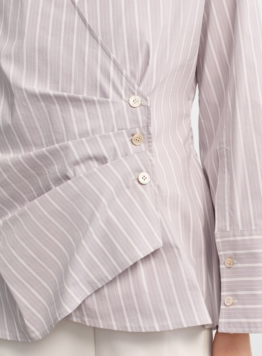 DISNEY|V領條紋收腰開襟襯衫