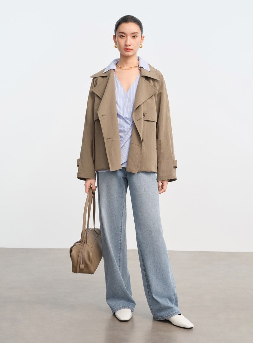 DISNEY｜V領條紋收腰開襟襯衫