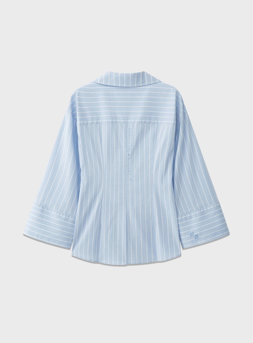 DISNEY｜V領條紋收腰開襟襯衫