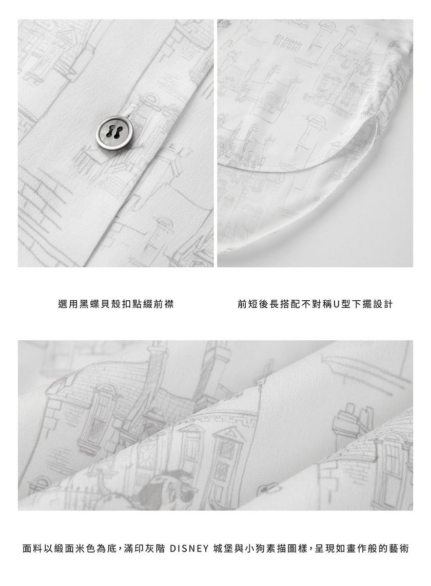 DISNEY｜藝術印花不對稱緞面襯衫