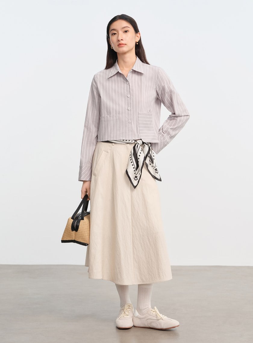 DISNEY｜橫豎條紋短版襯衫