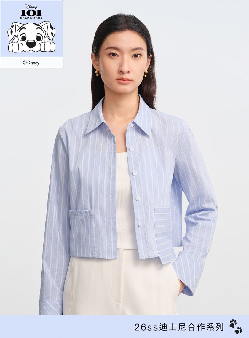 DISNEY｜橫豎條紋短版襯衫
