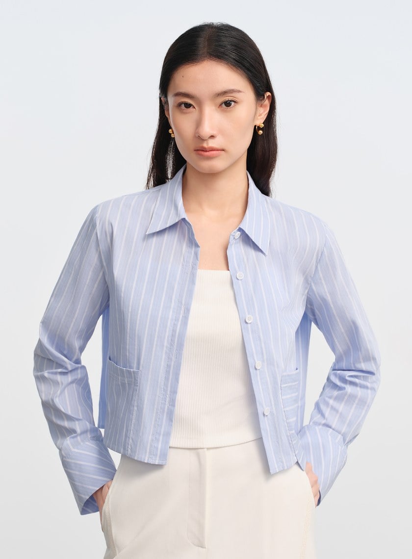 DISNEY|橫豎條紋短版襯衫