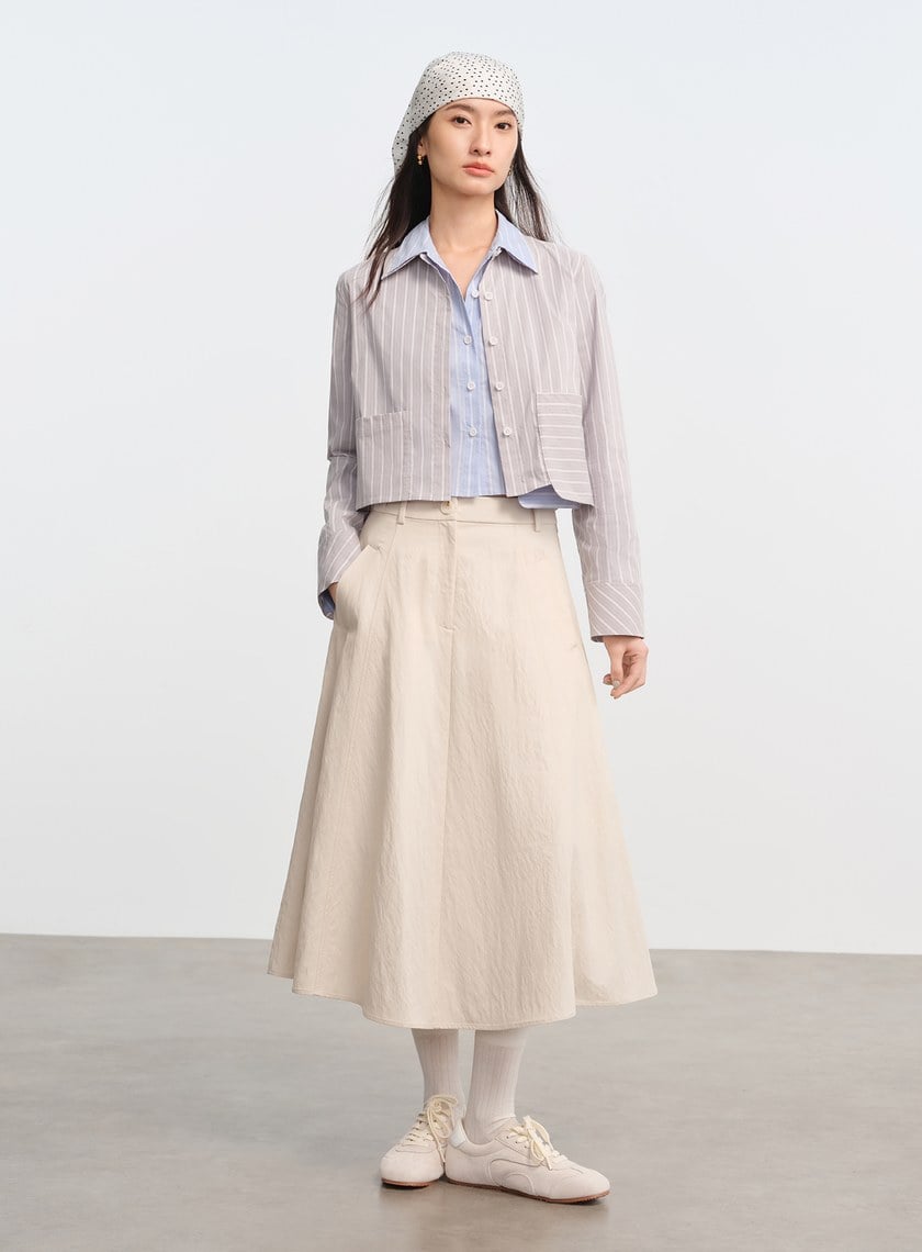 DISNEY|橫豎條紋短版襯衫