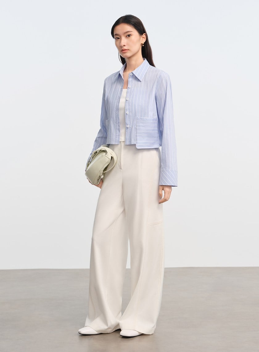 DISNEY|橫豎條紋短版襯衫