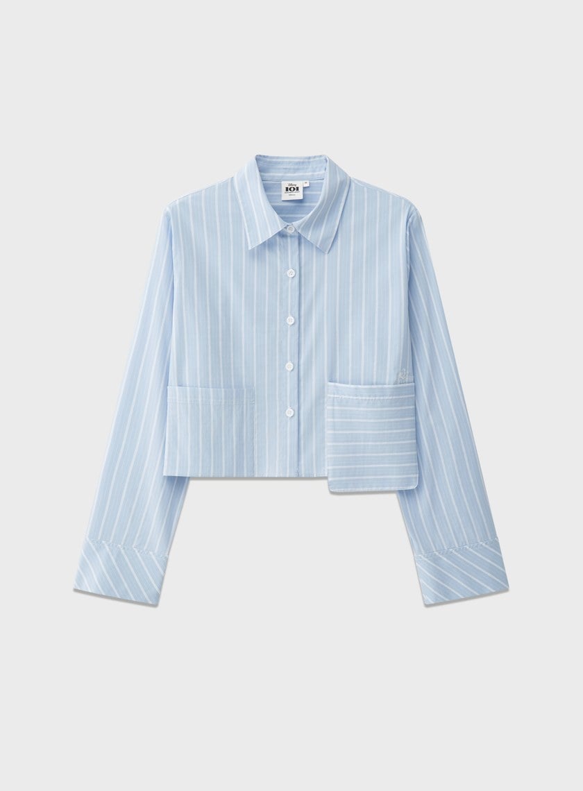 DISNEY|橫豎條紋短版襯衫