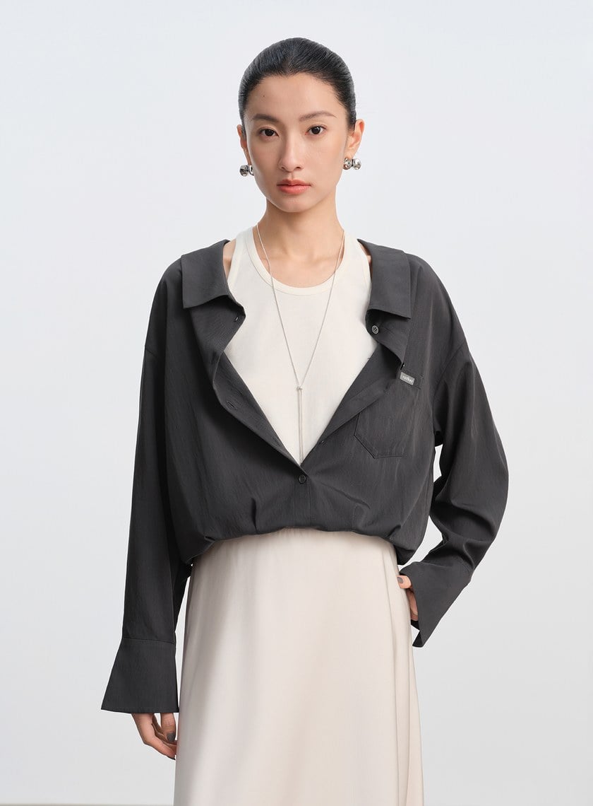 假兩件時髦光澤襯衫