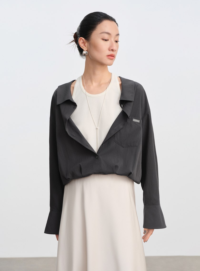 假兩件時髦光澤襯衫