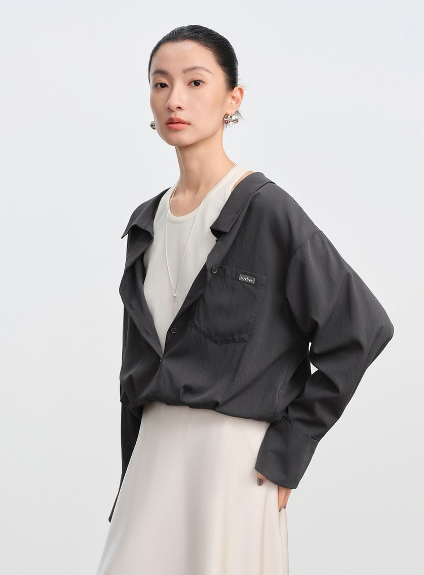 假兩件時髦光澤襯衫