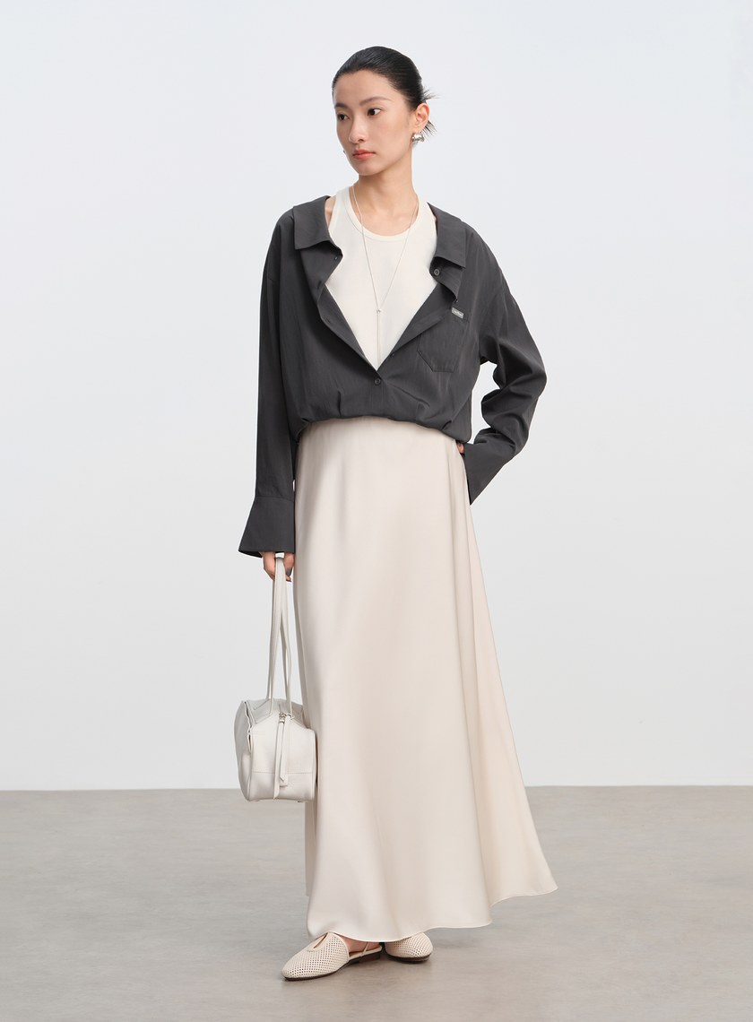 假兩件時髦光澤襯衫