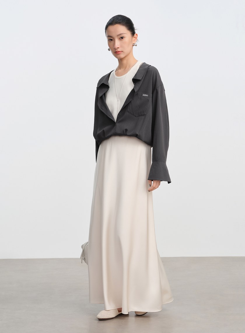 假兩件時髦光澤襯衫