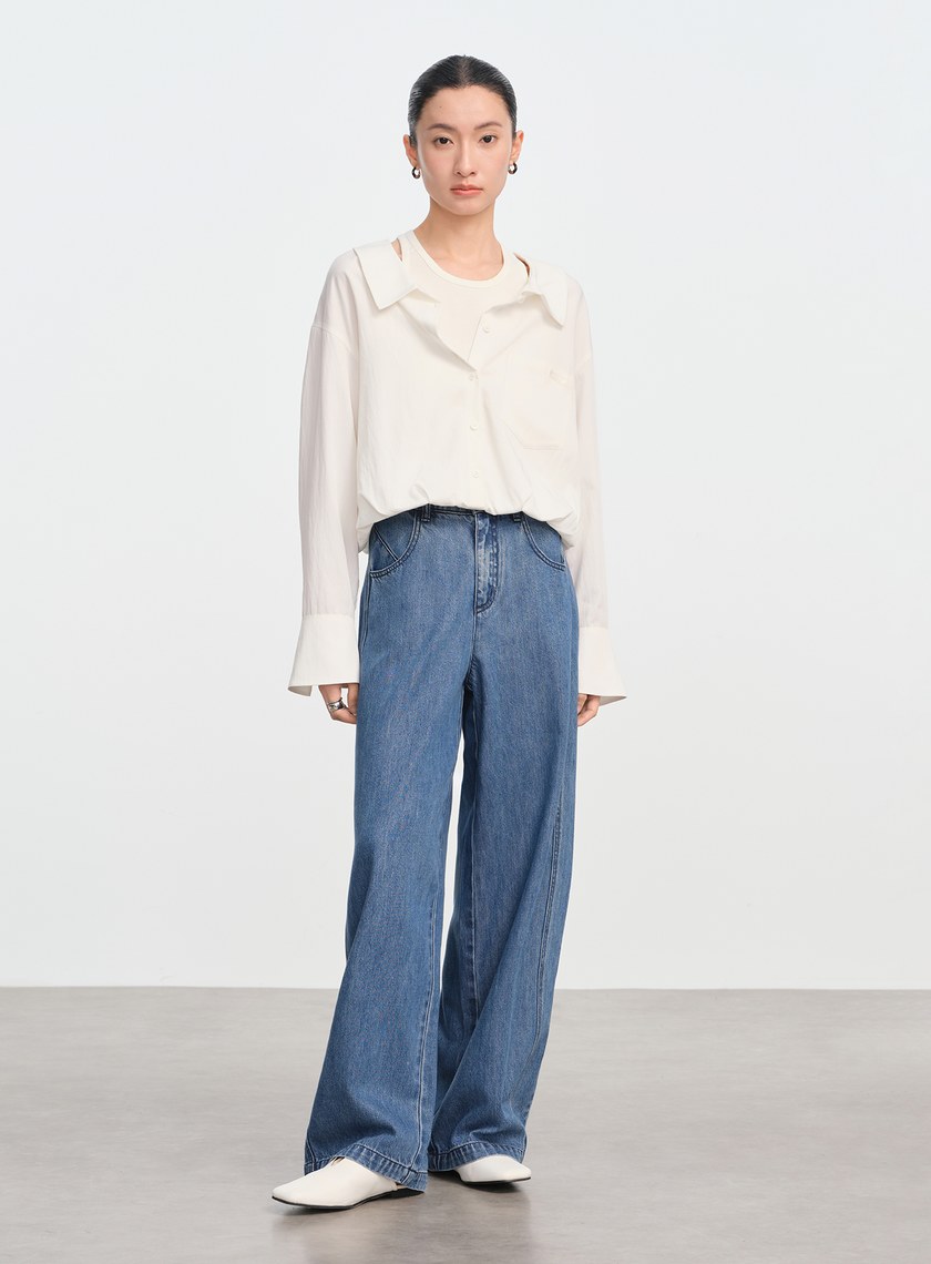 假兩件時髦光澤襯衫