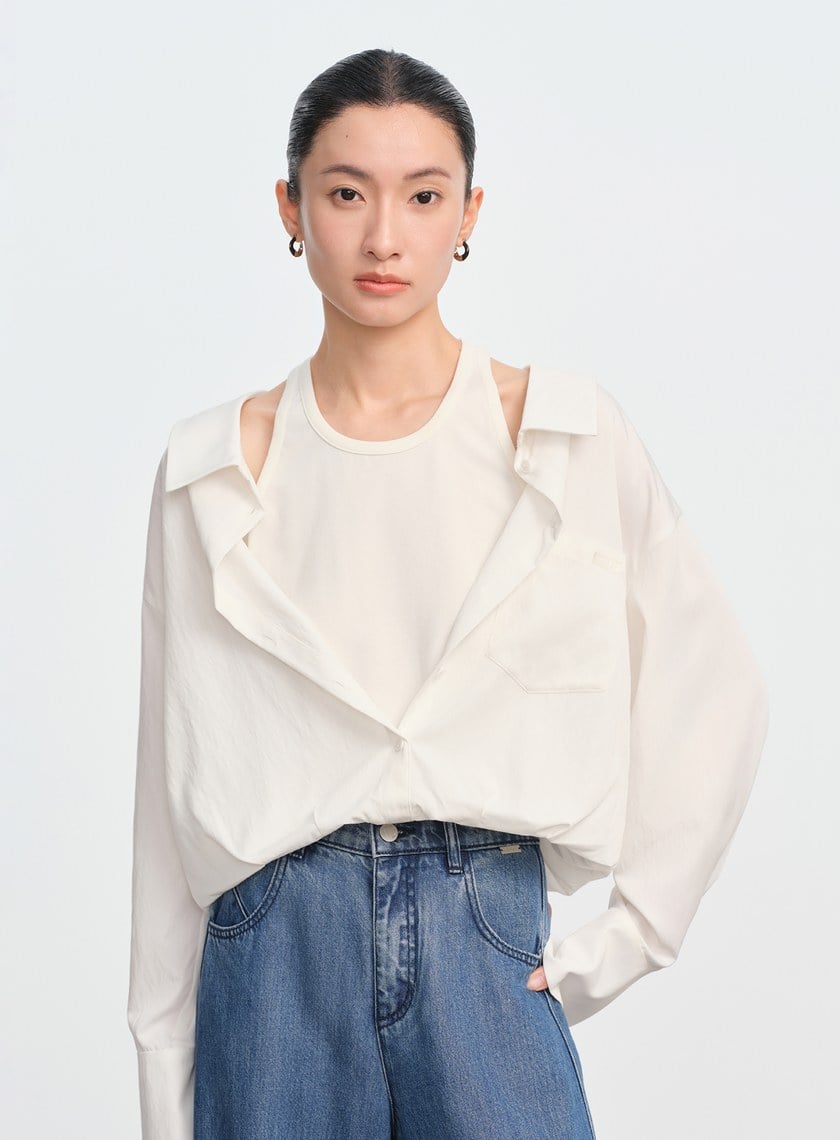 假兩件時髦光澤襯衫