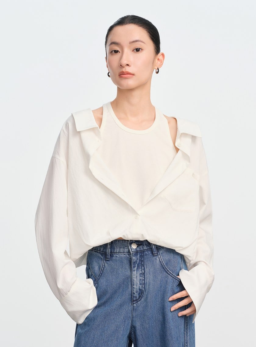 假兩件時髦光澤襯衫