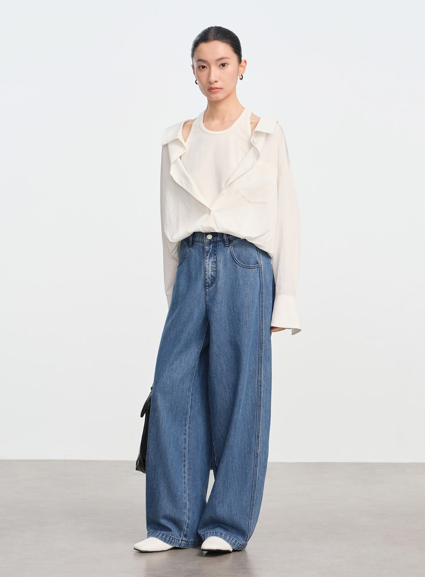 假兩件時髦光澤襯衫