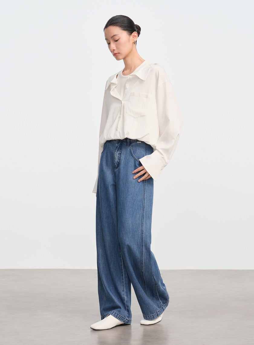 假兩件時髦光澤襯衫