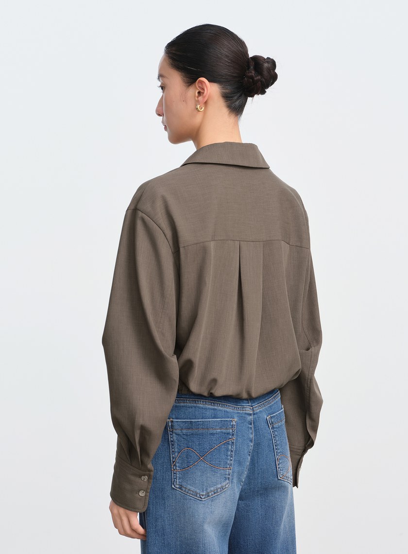 短版工裝貼帶襯衫